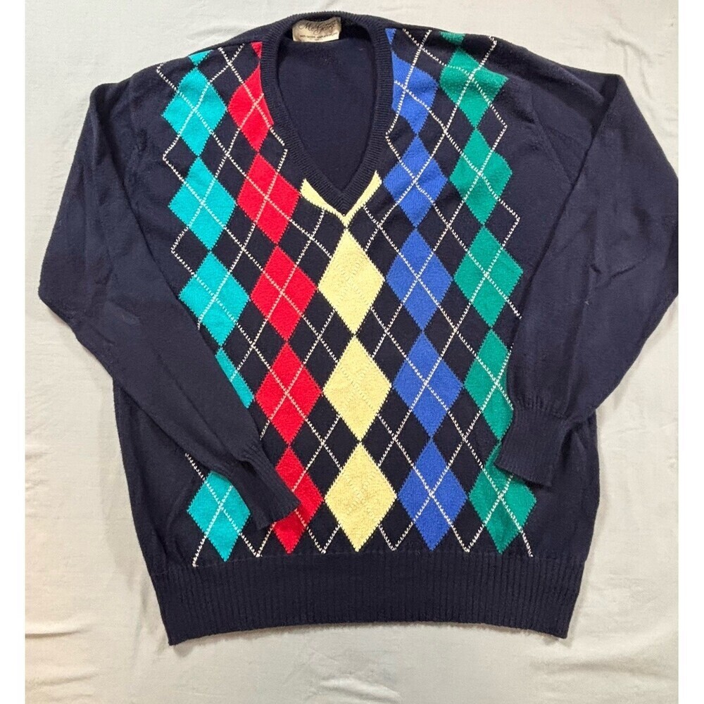 McGeorge Sweater Mens L Cotton Argyle Made In Scotland Preppy Grandpa Preppy - Picture 2 of 6